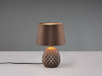 LED Retro Tischleuchte mit Samtschirm in Braun Gold, Höhe 27cm