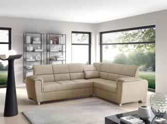 Ecksofa Schlafsofa Sofa SALVADOR Stoff Texas Beige Kurze Schenkel Rechts