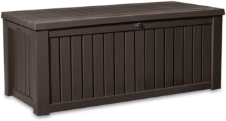 Dmora Aufbewahrungstruhe für draußen Hawkesbury, Gartenbox, Outdoor-Truhe, Stauraumbank für außen, 155x72 h64 cm, Braun