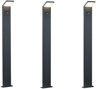 LED Pfostenleuchte mit Bewegungsmelder im 3er SET Anthrazit IP54 H. 100 cm