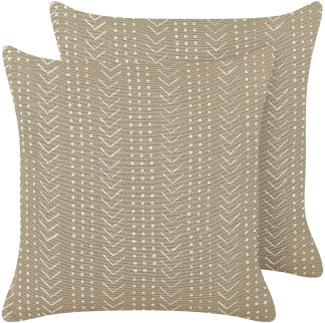 Kissen 2er Set SENECIO Baumwolle 45 x 45 cm Geometrisches Muster Blockdruck Beige