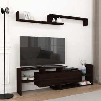 Fernsehschrank Liksefte mit Wandregal 154x28x42 cm Schwarz [en. casa]