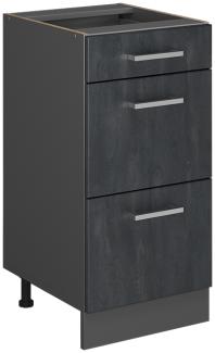 Vicco Schubladenunterschrank R-Line Schwarz Beton Anthrazit 40 cm mit Arbeitsplatte Eiche