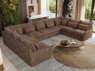 XXL U-förmige Ecksofa, modulares Ecksofa mit losen Kissen, Wohnlandschaft, universelles Ecksofa für das Wohnzimmer - VERSO U 9M - Braun Cord