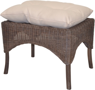Rattanhocker, handgeflochten, mit Kissenauflage, braun