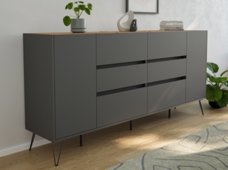 Sideboard Yako XL 200cm 6 SoftClose 2 Türen Grafit/Eiche Top : Grafit / Oak Gold
