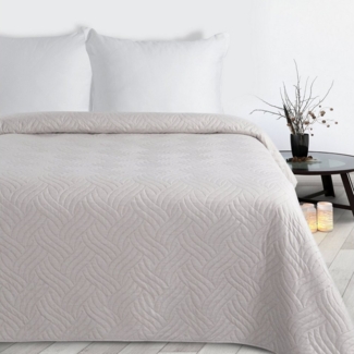 Eurofirany Tagesdecke LEINOPTIK, Karomuster Steppung Doppelbett Überwurf Einfarbig Grau Beige