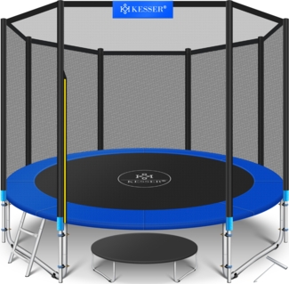 KESSER® - Trampolin | TÜV Rheinland GS Zertifiziert | Komplettset mit Sicherheitsnetz, Leiter, Randabdeckung & Zubehör | Kindertrampolin Gartentrampolin Belastbarkeit 150 kg Blau, 427 cm