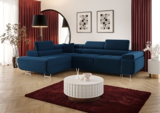 Ecksofa Schlafsofa Sofa MONARO Stoff Poso Blau Ottomane Links