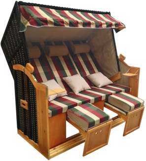 BRAST Strandkorb Usedom 3-Sitzer XXL für 2-3 Personen 165cm breit inkl. wetterfeste Abdeckhaube verstellbare Rückenlehne Fußkissen Rot/Grün/Beige - kariert