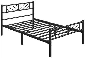 Yaheetech Metallbett Bettgestell 90x200 cm, Minimalistischer Bettrahmen mit Kopfteil Gästebett mit Lattenrost, Schwarz