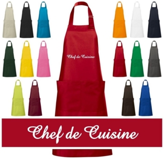 Schnoschi Kochschürze Hochwertige Küchenschürze mit Chef de Cuisine bestickt, Stickerei mit Chef de Cuisine