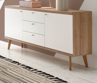 Sideboard Helge in weiß und Eiche Riviera 160 x 83 cm