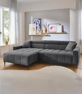 Iwaniccy Ecksofa SIMPLE, Grau, Cord, elektr. Sitztiefenverstellung, Kopfteilverstellung, B 256 x H 78 x T 180 cm