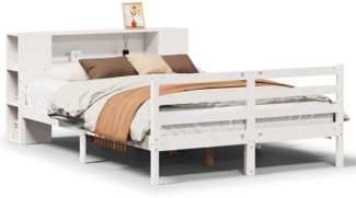 vidaXL Massivholzbett mit Regal ohne Matratze Weiß 150x200 cm Kiefer 3322206