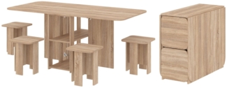 Rodnik Essgruppe Klapptisch-Hocker-Set 5 in 1, (Esstisch-Set, klappbar, 5-tlg, für kleine Räume), Tisch-Transformer, XL, kompakt, funktional, Hocker im Tisch verstaubar