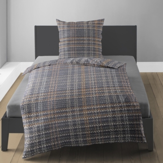 Bettwäsche Bierbaum Biber 4143-10 graphit natur orange kariert 135x200