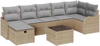 vidaXL 8-teiliges Garten Sofa Set mit Kissen Beige Poly Rattan 3359009