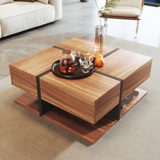 HAUSS SPOLE Couchtisch Couchtisch Holztisch Moderner Sofatisch Kaffeetisch (einzigartige Farbabstimmung und Liniendesign), Beistelltisch mit geometrische Design
