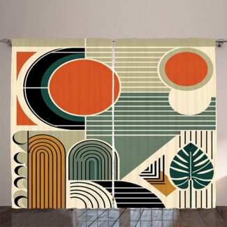 Abakuhaus Gardine Schlafzimmer Kräuselband Vorhang mit Schlaufen und Haken, Monstera Abstrakt Boho Mid Century