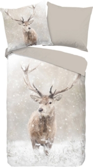 Good Morning Flanell Bettwäsche 155 X 220 cm + 1- 80 X 80 cm Snowydeer deers in winter landscape natur