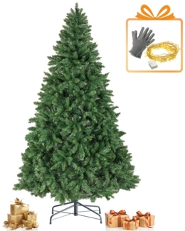 Sinaopus Künstlicher Weihnachtsbaum mit Beleuchtung, Tannenbaum künstlich, PVC, 180/210cm, Metallständer, Künstliche Tanne, realistisch dicht, sicher & leicht aufzubauen, 1200 Spitzen, mit Lichterkette & Handschuhe, Weihnachtsdeko für Haus und Garten