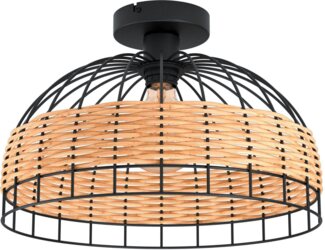 Eglo 43398 NATURE Deckenleuchte ANWICK Stahl schwarz, Rattan natur E27 1X40W H:26,5cm Ø:38cm dimmbar