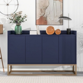 Flieks Sideboard, Kommode mit 4 Türen mit goldenen Metallbeine 120x30x80cm