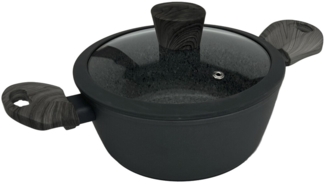 Bratentopf mit ergonomischen Holzgriffen Antihaft mit Glasdeckel in Schwarz ø16 cm