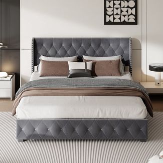 PXloue Polsterbett Luxuriöses Bett mit gepolstertem Kopfteil im modernen Design (Lattenrost,ohne Matratze), Elegantes Design mit Samtbezug und stilvollen Knopfdetails