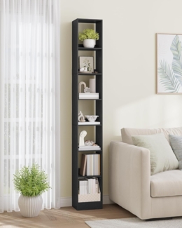 Bücherregal, 7-Tier Bücherschrank, Würfelregal, Modernes offenes Regal aus Holz, Aufbewahrungsregale und Präsentationsregale für Wohnzimmer, Home Office, Schlafzimmer, Schwarz