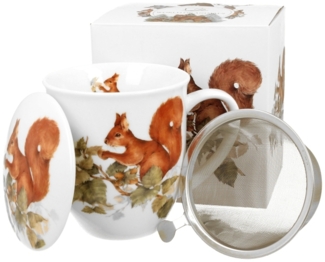 DUO World of Animals Eichhörnchen (Squirrel) 400 ml Becher mit Teesieb New Bone China Porzellan