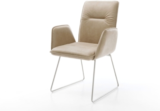 Esszimmerstuhl Vinja-Flex Mikrofaser Beige Vintage Kufengestell Edelstahl