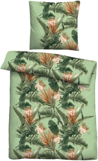 Traumhaft schlafen - Castell - Markenbettwäsche Baumwoll Renforce Bettwäsche 0040757 PALMENBLÄTTER, fichte, 1x 155x220 cm + 1x 80x80 cm