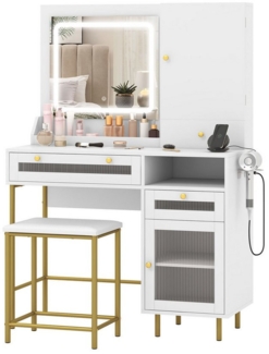 COSTWAY Schminktisch (1-St), mit LED & Ladestation, Hocker, Spiegel, Schrank