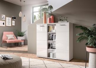 INOSIGN Highboard Valge, Höhe 108 cm, 2 Türen, 4 verstellbare Böden, 4 offene Fächer, Front-Rillenfräsung, Schuhschrank, Anrichte, Kommode, Sideboard