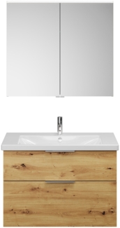 Burgbad EQIO Waschtisch Set mit Spiegelschrank 93 cm breit, Braun, Waschbecken Keramik Weiß