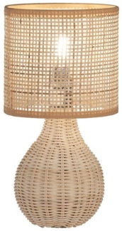 FISCHER & HONSEL LED Nachttischlampe, LED wechselbar, Warmweiß, Holzfuß & Designer Lampenschirm Korb-Geflecht Landhaus-Stil, Höhe 31cm