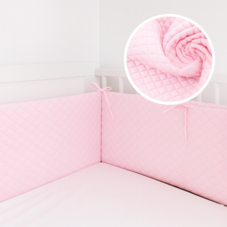 Babyhafen Bettnestchen Nestumrandung 180x30 GESTEPPTER SAMT Kopfschutz ROSA, für Kinderbett, Unifarben