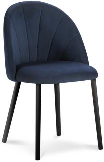 Micadoni Samtstoff Stuhl Ventura | Bezug Dark Blue | Beinfarbe Black Wood