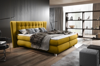 99rooms Florian Boxspringbett 180x200 cm Velours KRONOS Gelb Bonell-Federung