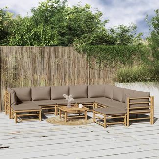 vidaXL 11-tlg. Garten-Lounge-Set mit Kissen Taupe Bambus 3155129