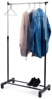 HAC24 Kleiderständer Teleskop Garderobenständer auf Rollen, Rollgarderobe Höhenverstellbar, mit Kleiderstange & Schuhablage
