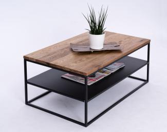 bhp Couchtisch Mila Eiche rustikal geölt Metallfüße schwarz matt 100 x 60 x 40cm mit Metall Ablage