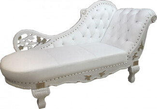 Barock Chaiselongue Weiß / Gold / Echt Leder Chaise Lonque - Recamiere aus dem Hause Casa Padrino - Liege Sofa Wohnzimmer Möbel