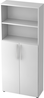 bümö Mehrzweckschrank 80cm breit, Aktenschrank o. Schuhschrank hoch, Regal Schrank-Kombi, Küchenschrank in weiß aus Holz, Vorratsschrank & Haushaltsschrank mit Metallgriffen, 4770-W-W-BM