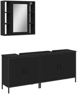 vidaXL 3-tlg. Badmöbel-Set Schwarz Holzwerkstoff 3214730