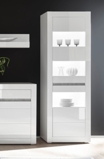 Vitrine Glasvitrine Standvitrine Carat 66cm LED weiß Hochglanz beton grifflos MDF