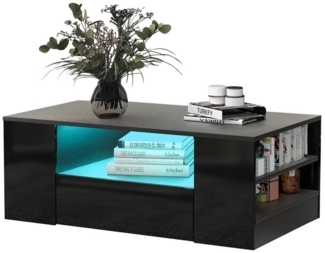 OKWISH Couchtisch mit LED-Beleuchtung (95 x 53 x 37cm 2 Schubladen und 2 Regalsofa Couchtisch Beistelltisch), Zeitgenössisches Design Flachverpackung