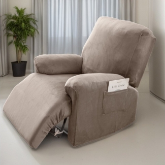 Qelus Sesselhusse Sesselschoner für Fernsehsessel,Samt Strecken Relaxsessel Sesselbezug, Elastisch,mit Taschen,Stretch Sesselbezug für Kinder, Haustiere